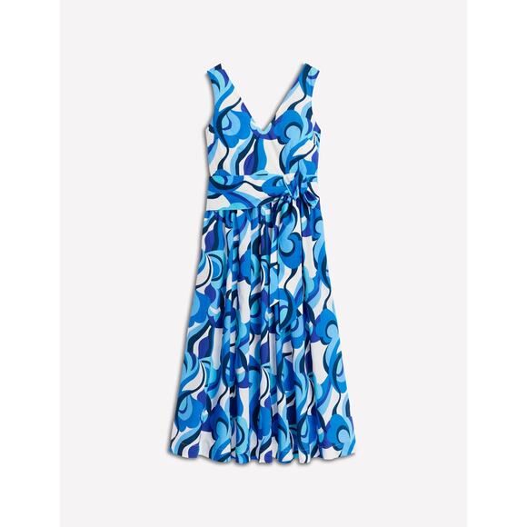 Boden Dresses & Skirts - Boden Blue Abstract V-Neck Belted Midi Dress Fit & Flare‎ Sleeveless Size 14R